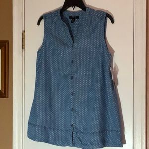NWT STYLE AND CO. DENIM POLKA DOT SLEEVELESS TOP SMALL